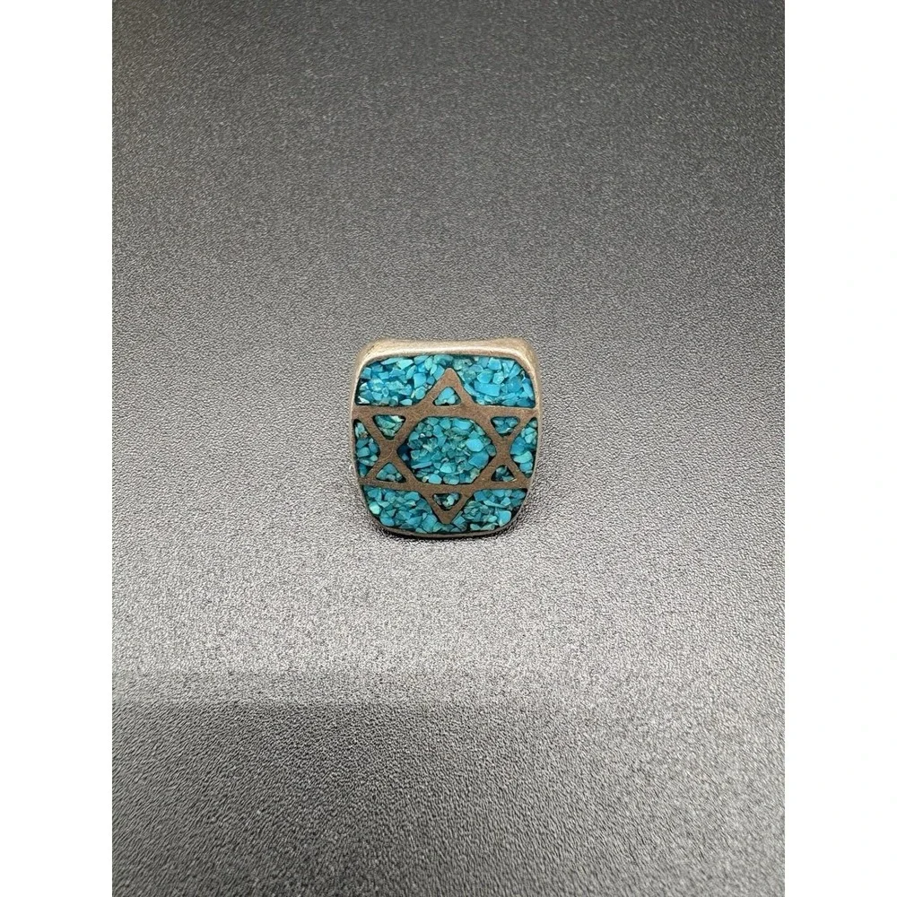 Sterling Silver‎ Star of David Turquoise Chip Ring Heavy Size 5.5 15.31g